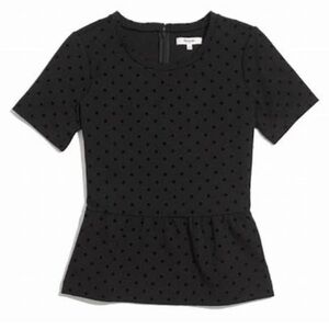 Madewell Peplum Top Black Velvet Polka Dot Short Sleeve Women’s Large